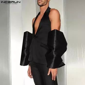 INCERUN Мужской атласный жилет без рукавов с открытой спиной и галстуком-бабочкой S чёрный