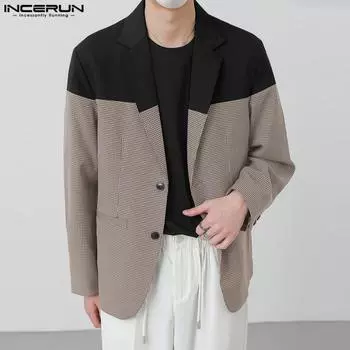 INCERUN Мужской блейзер с длинным рукавом на пуговицах в стиле пэчворк, пиджак