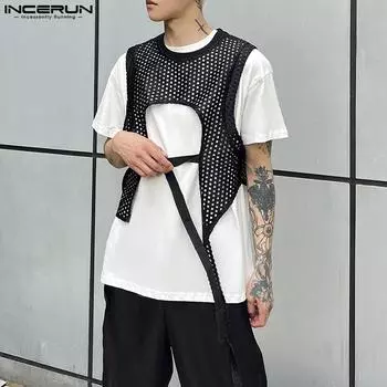 INCERUN Мужской искусственный двухсекционный ажурный жилет с короткими рукавами