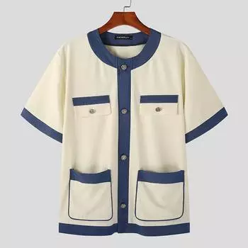 INCERUN Мужской кардиган контрастного цвета на пуговицах без воротника M