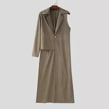 INCERUN Мужской кардиган-жилет с лацканами, на одной рукаве, на пуговицах, асимметричный, готический, длинный S