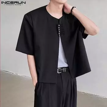 INCERUN Мужской костюм с короткими рукавами и открытой передней частью, летний укороченный короткий пиджак