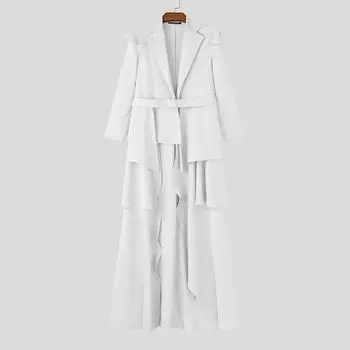 INCERUN Мужской лацкан с длинным рукавом, нерегулярные оборки, слои, разрезы, повседневный длинный пиджак S