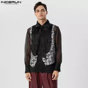 INCERUN Мужской модный жилет без рукавов с принтом, повседневный жилет в стиле ретро