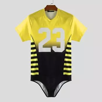 INCERUN Мужской облегающий комбинезон-трико без рукавов с принтом букв, нижнее белье S жёлтый