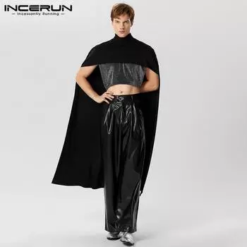 INCERUN Мужской однотонный плащ с короткими рукавами нестандартной формы, тонкая шаль, топы