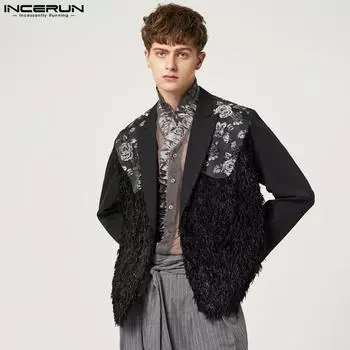 INCERUN Мужской осенне-весенний пиджак с длинными рукавами и вышивкой