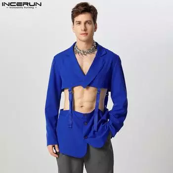 INCERUN Мужской пиджак с длинным рукавом и регулируемым вырезом, тонкие вечерние пальто 2XL