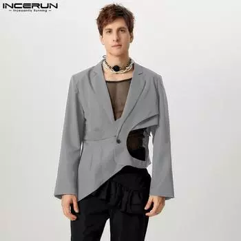 INCERUN Мужской пиджак с длинным рукавом и вырезом на одной пуговице, нестандартные пальто L чёрный