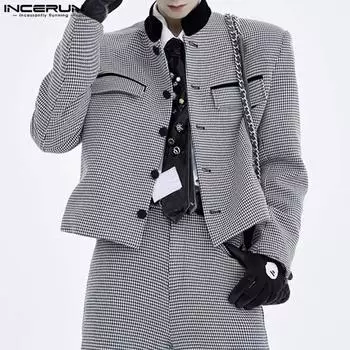 INCERUN Мужской пиджак с длинным рукавом на пуговицах хитового цвета