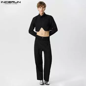 INCERUN Мужской пиджак с длинными рукавами, длинные брюки, сетчатые комплекты из двух предметов