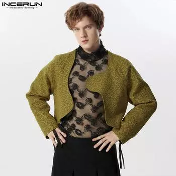 INCERUN Мужской пиджак с длинными рукавами и открытым передом, нерегулярный пиджак, куртка 3XL чёрный
