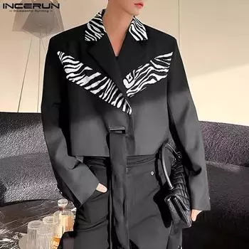 INCERUN Мужской пиджак с длинными рукавами и лацканами в стиле пэчворк, короткие пиджаки