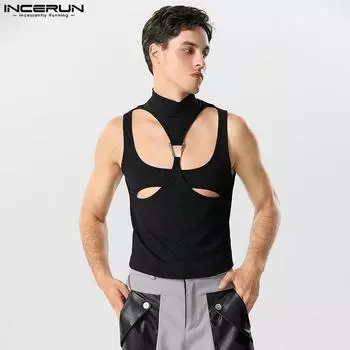 INCERUN Мужской полуводолазка без рукавов с металлической отделкой и полуводолазкой XL белый
