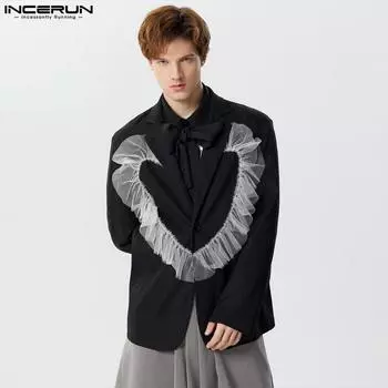 INCERUN Мужской повседневный пиджак с лацканами и длинными рукавами в стиле пэчворк, пиджак