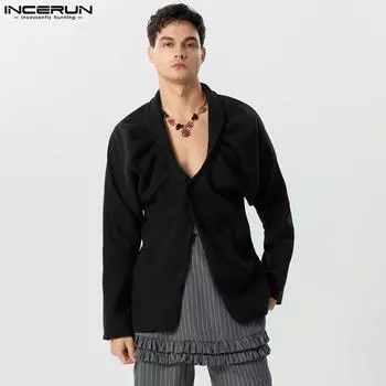 INCERUN Мужской пышный блейзер с длинными рукавами и одной пуговицей, пальто