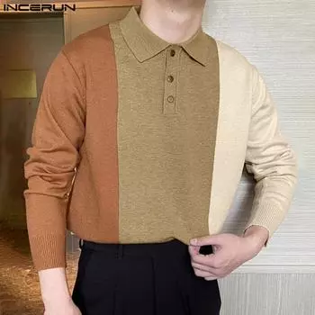 INCERUN Мужской свободный вязаный свитер Осенние цветные топы с вышивкой
