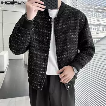 INCERUN Мужской текстурированный пиджак с длинным рукавом и пуговицами, пиджак