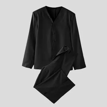 INCERUN мужской тонкий блейзер с V-образным вырезом, длинные брюки с запахом, комплект из двух предметов, повседневные наряды