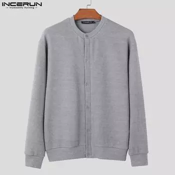 INCERUN Мужской тонкий вязаный свитер на пуговицах с длинными рукавами
