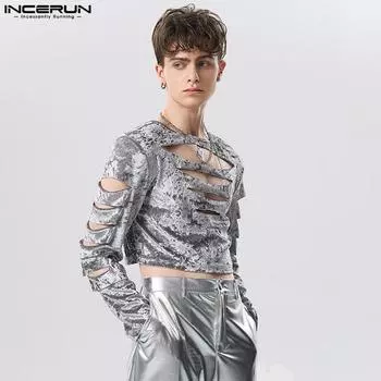 INCERUN Мужской укороченный топ с вырезом
