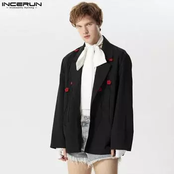 INCERUN Мужской весенний элегантный пиджак с длинным рукавом и открытым передом с цветочным принтом