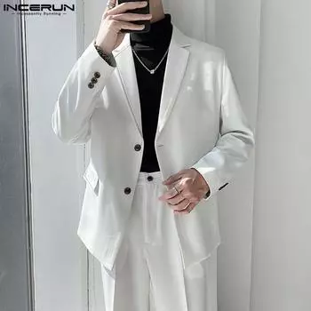 INCERUN Мужской весенний тонкий повседневный пиджак с длинным рукавом и лацканами M белый