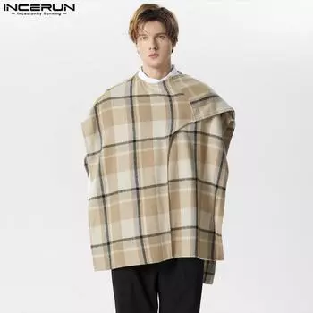 INCERUN Мужской винтажный клетчатый жилет без рукавов в клетку неправильной формы, жилет