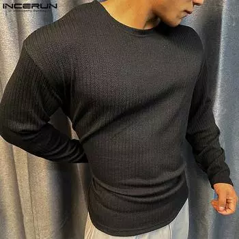 INCERUN Мужской вязаный свитер с длинным рукавом и круглым вырезом, пуловеры