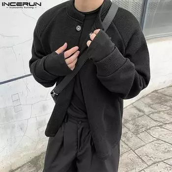 INCERUN Мужской вязаный свитер с длинными рукавами и пуговицами, кардиган