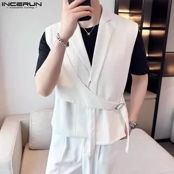 INCERUN мужской жилет без рукавов бандажный повседневный свободный жилет костюм пиджак 4XL чёрный