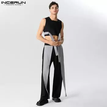 INCERUN Мужской жилет без рукавов + комплект брюк Мужская мода из двух предметов с нерегулярной строчкой