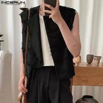 INCERUN Мужской жилет без рукавов с кисточками, черные топы