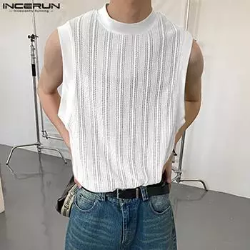 INCERUN Мужской жилет без рукавов с круглым вырезом, летние майки