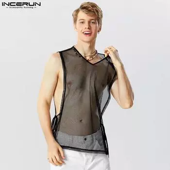 INCERUN Мужской жилет без рукавов с V-образным вырезом Праздничная дышащая сетчатая майка