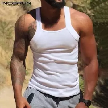 INCERUN Мужской жилет без рукавов вязаный облегающий топ на бретелях 2XL белый