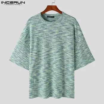 INCERUN негабаритные топы мужские с круглым вырезом с короткими рукавами мешковатые футболки больших размеров