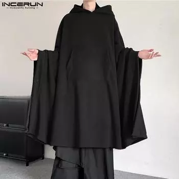 INCERUN, один размер, мужская пончо с капюшоном и рукавами «летучая мышь», накидка, свободные пальто