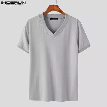 INCERUN однотонные мужские летние тонкие топы с короткими рукавами