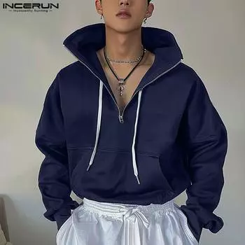 INCERUN осень-весна мужские свитера с длинным рукавом и завязками на лацканах повседневные толстовки S фиолетовый