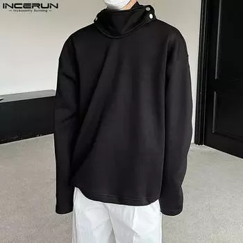 INCERUN осень-зима мужские пуловеры с капюшоном толстовки сплошной цвет S серый