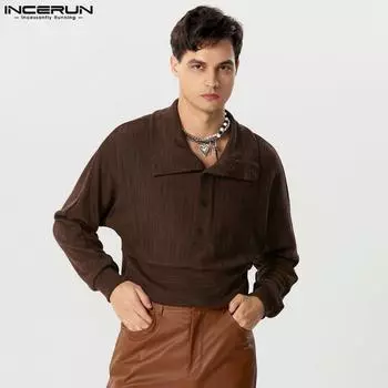 INCERUN осень-зима мужские водолазки с длинным рукавом вязаные короткие топы