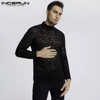INCERUN осенне-весенние мужские прозрачные сетчатые эластичные топы с принтом для вечеринок XL