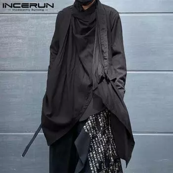 INCERUN осенне-весенние мужские винтажные готические топы оверсайз нестандартной формы S чёрный