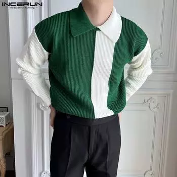 INCERUN осенне-зимние повседневные вязаные топы с цветным воротником с лацканами