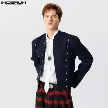 INCERUN осенние мужские пуговицы с длинным рукавом и открытой передней частью, короткие пальто, топы