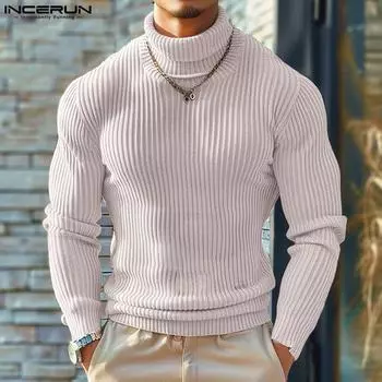 INCERUN Осенние мужские водолазки с длинным рукавом вязаные свитера повседневные пуловеры 2XL хаки