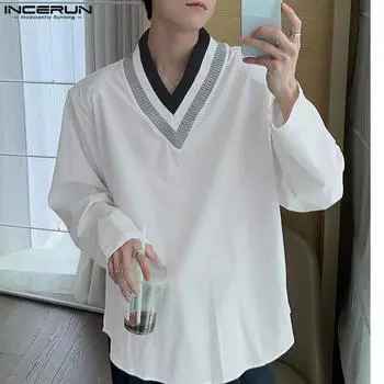 INCERUN Осенние женские цветные топы с V-образным вырезом