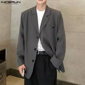 INCERUN Плюс Размер Мужской Блейзер Весна Осень Сплошной Цвет Повседневные Пальто