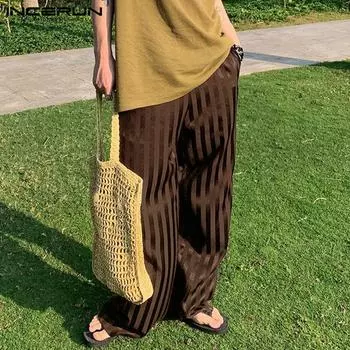 INCERUN полосатые летние мужские свободные праздничные длинные брюки брюки